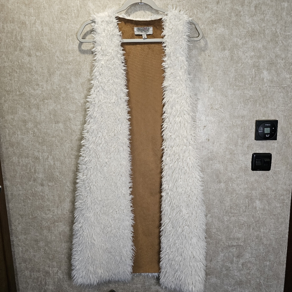 Y2K Ecote' Faux Fur Boho Festival Duster Cardigan Vest Size XS